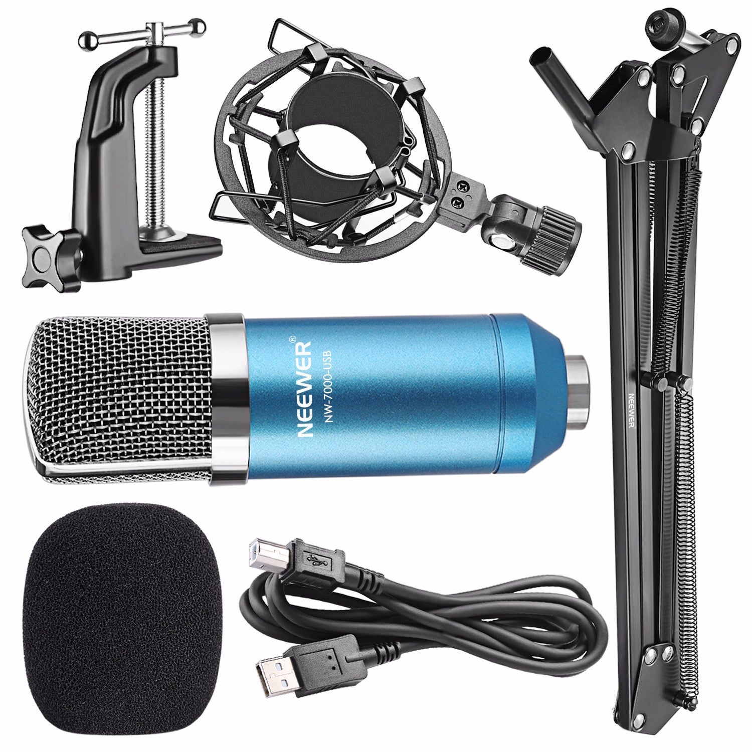 Neewer NW-7000 USB Professional Studio Condenser Microphone and NW-35 Adjustable Suspension Scissor Arm Stand with Shock Mount and Table Mounting Clamp Kit Perfect for Broadcasting and Sound Recording Neewer NW-7000 USB Professional Studio Condenser Microphone and NW-35 Adjustable Suspension Scissor Arm Stand with Shock Mount and Table Mounting Clamp Kit Perfect for Broadcasting and Sound Recording