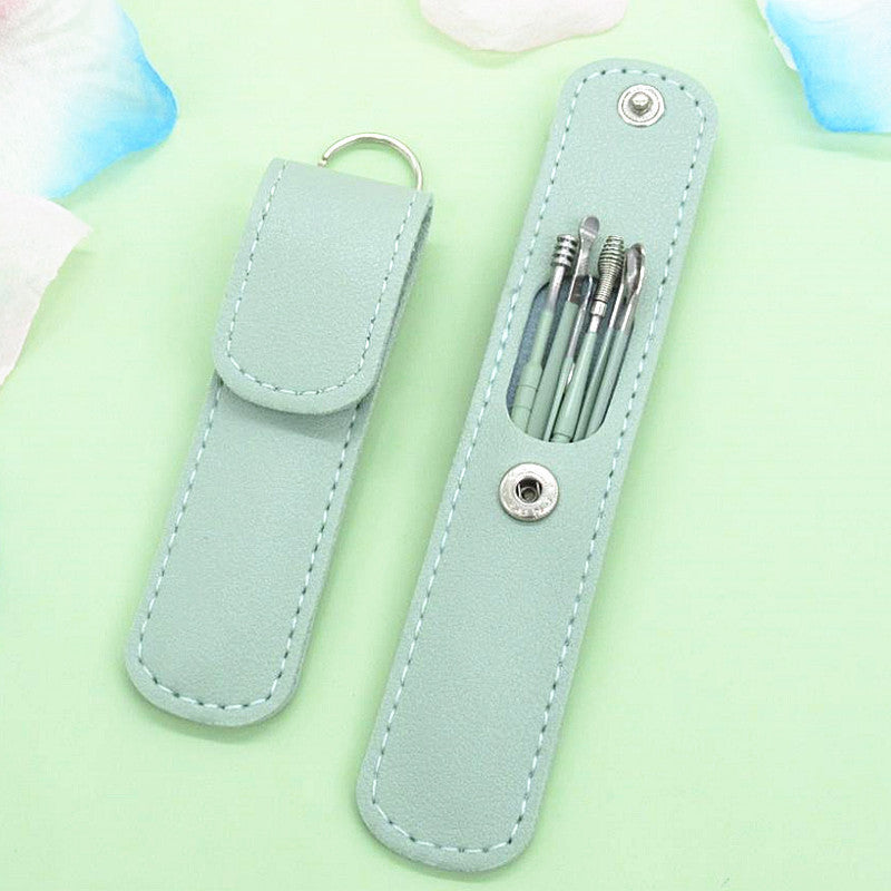 Stainless Steel Ear Pick Leather Set Stainless Steel Ear Pick Leather Set