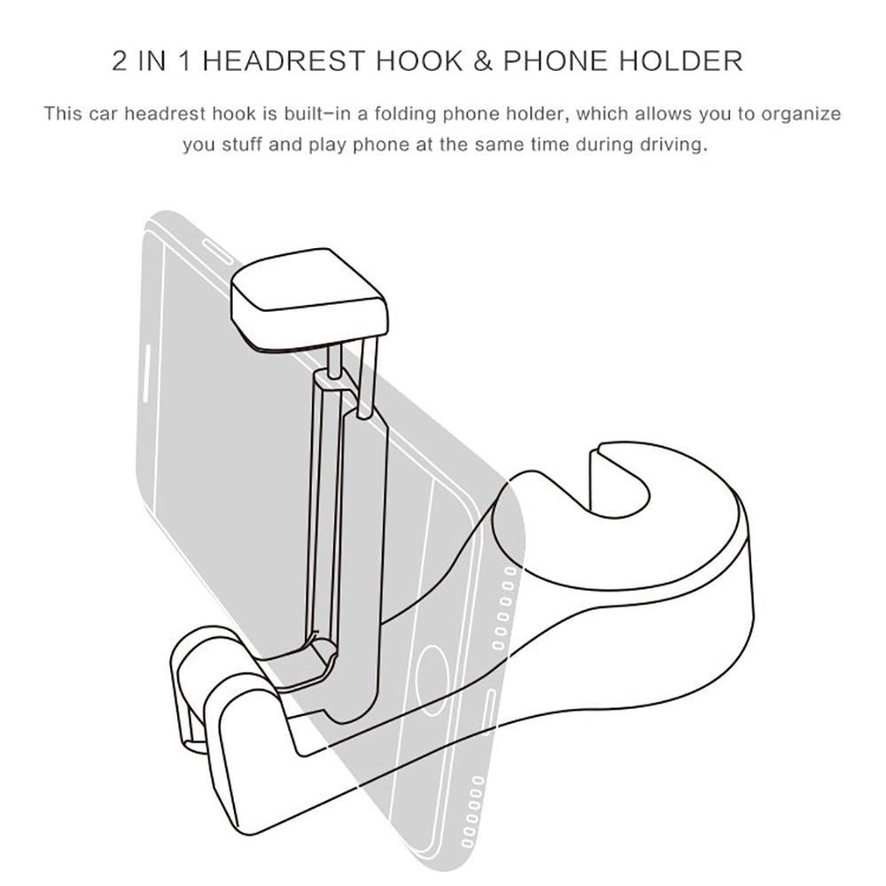 Car Headrest Hook with Phone Holder Seat Back Hanger for Bag Handbag Purse Grocery Cloth Car Headrest Hook with Phone Holder Seat Back Hanger for Bag Handbag Purse Grocery Cloth