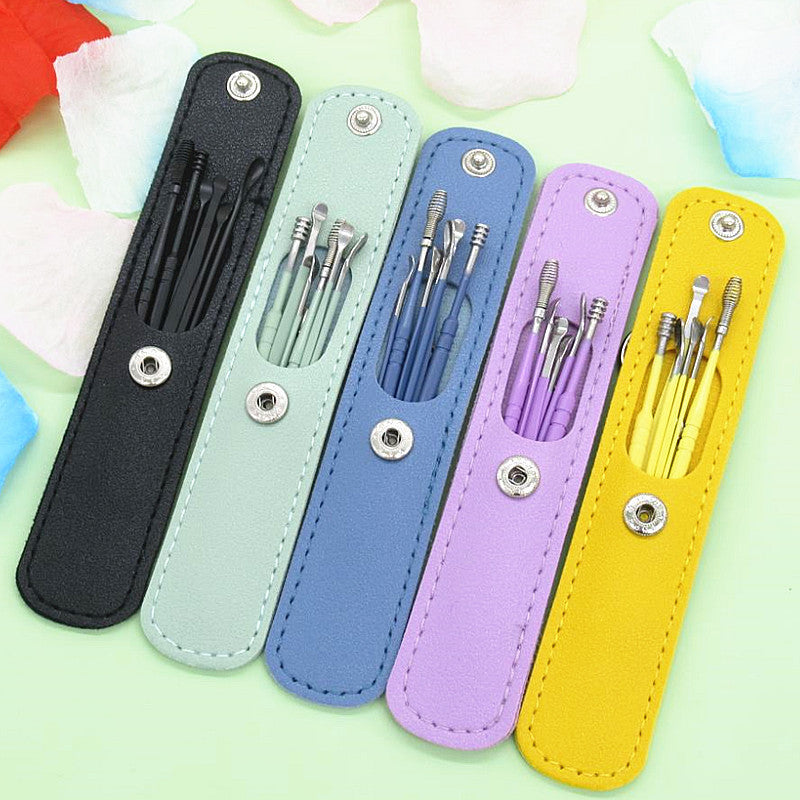 Stainless Steel Ear Pick Leather Set Stainless Steel Ear Pick Leather Set