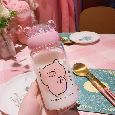 Creative Sequins Pig Glass Water Bottle Creative Sequins Pig Glass Water Bottle