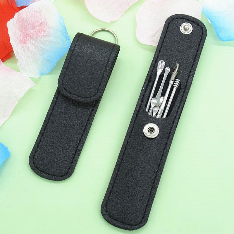 Stainless Steel Ear Pick Leather Set Stainless Steel Ear Pick Leather Set
