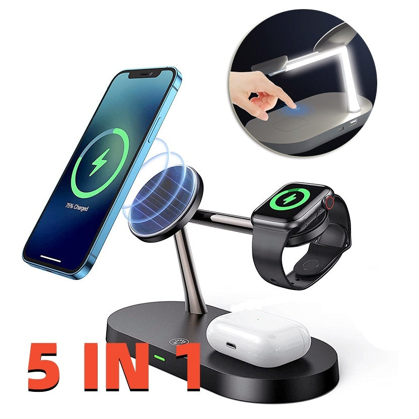 Multifunctional Five-In-One Magnetic Wireless Charging Watch Headset Desktop Mobile Phone Holder Charger 15W Fast Charge Multifunctional Five-In-One Magnetic Wireless Charging Watch Headset Desktop Mobile Phone Holder Charger 15W Fast Charge