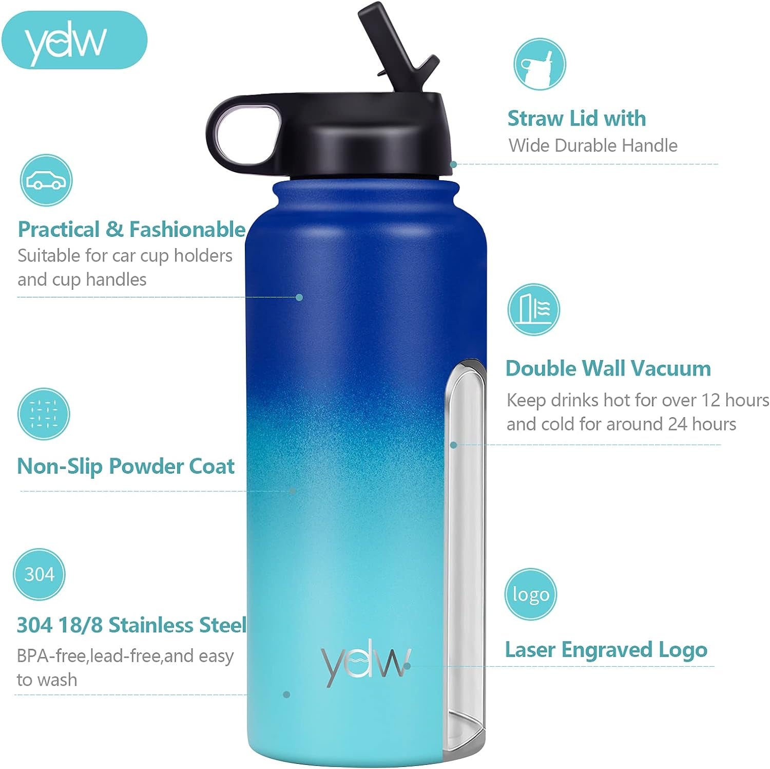 Stainless Steel Double Wall Water Bottle, Sweat-Proof Vacuum Insulated Bottle with Straw Lid (18Oz, 22Oz, 32Oz), BPA Free to Keep Beverages Cold for 24 Hrs or Hot for 12 Hrs Stainless Steel Double Wall Water Bottle, Sweat-Proof Vacuum Insulated Bottle with Straw Lid (18Oz, 22Oz, 32Oz), BPA Free to Keep Beverages Cold for 24 Hrs or Hot for 12 Hrs