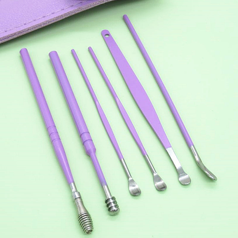 Stainless Steel Ear Pick Leather Set