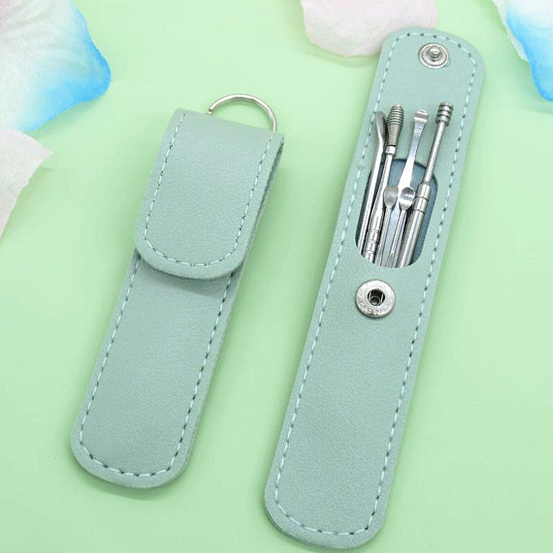 Stainless Steel Ear Pick Leather Set