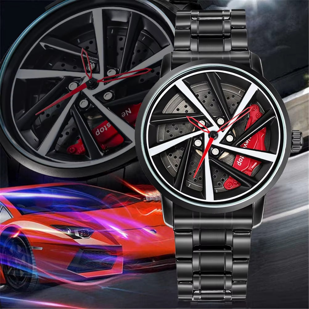 Original Rotate Watches Car Rim Watch 3D Real Men Watches Waterproof Quartz Men'S Sports 360° Rotate Wheel Watches for Men Clock