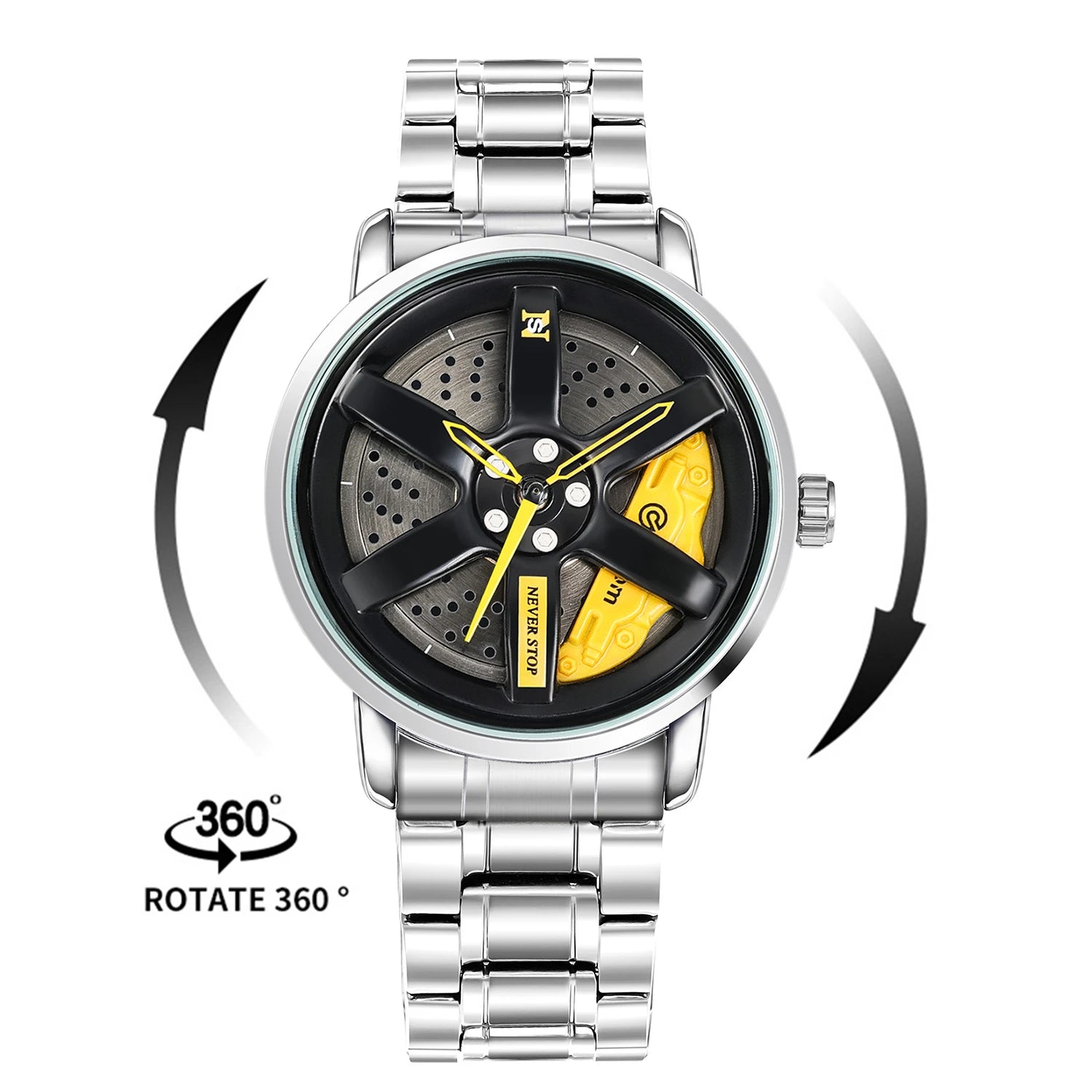 Original Rotate Watches Car Rim Watch 3D Real Men Watches Waterproof Quartz Men'S Sports 360° Rotate Wheel Watches for Men Clock