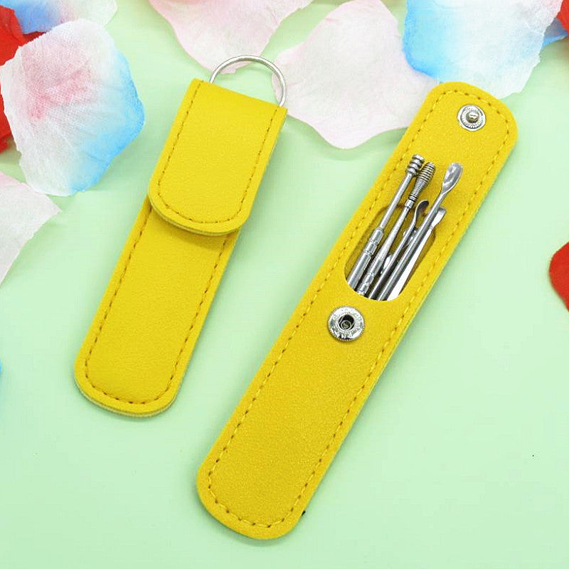 Stainless Steel Ear Pick Leather Set