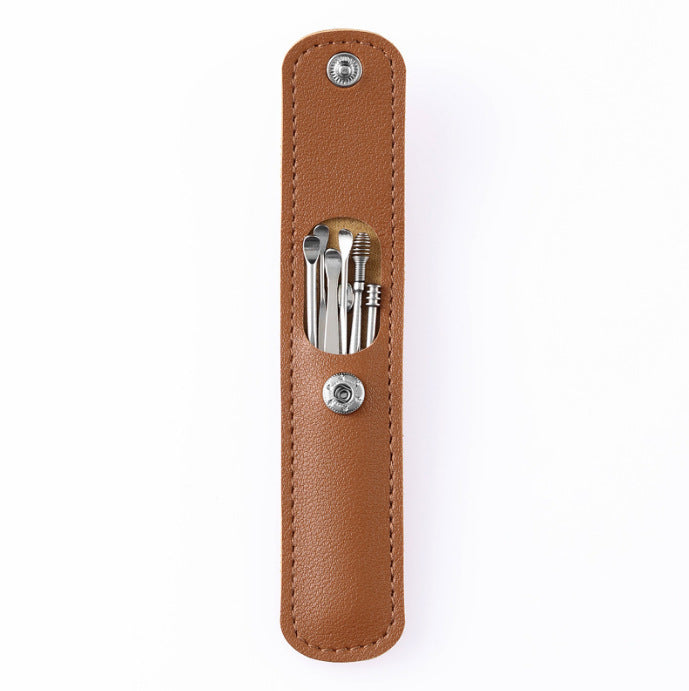 Stainless Steel Ear Pick Leather Set