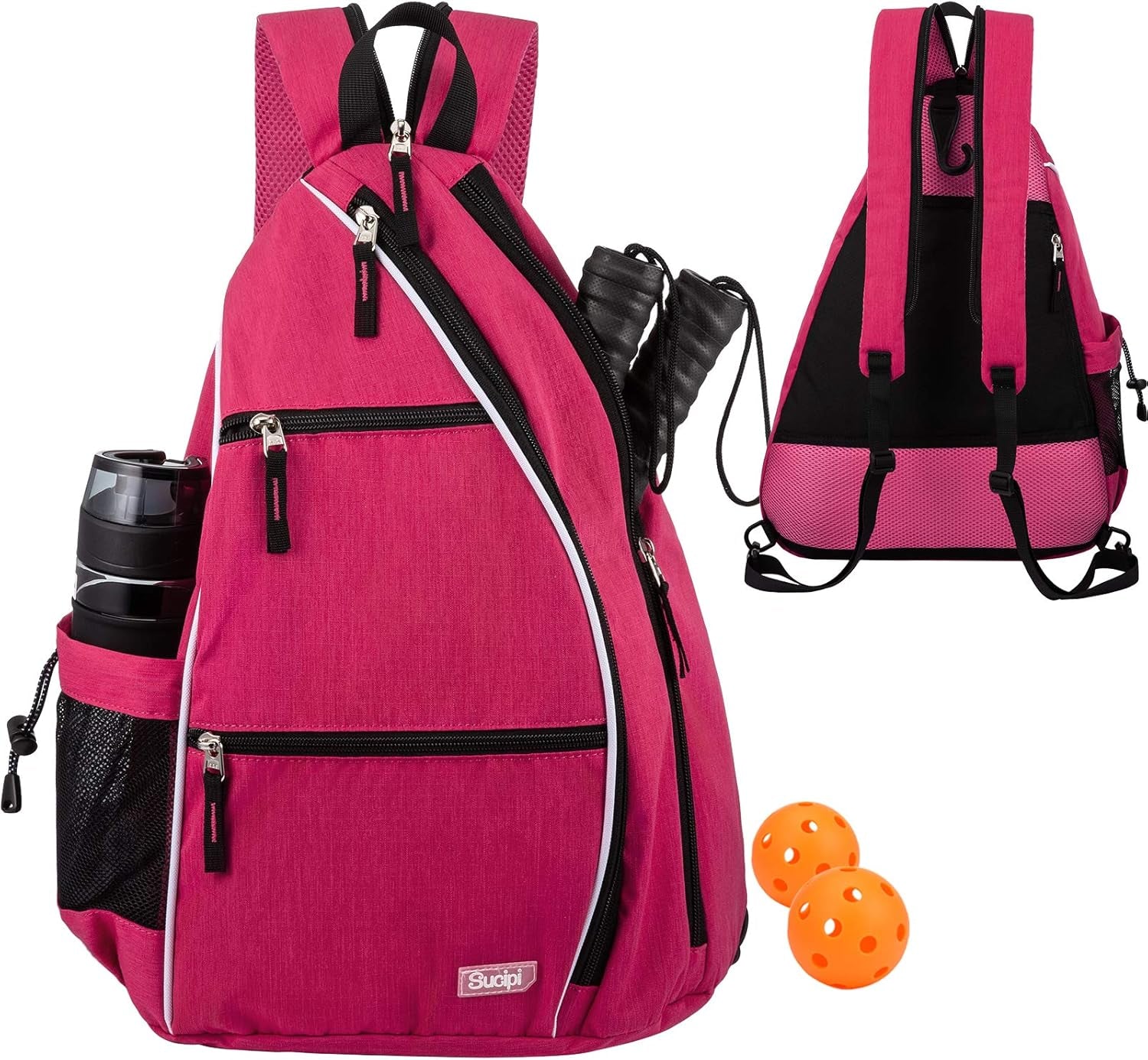 Reversible Sling Bag for Pickleball & Racketball - Travel Sport Sling Backpack for Women - Pink